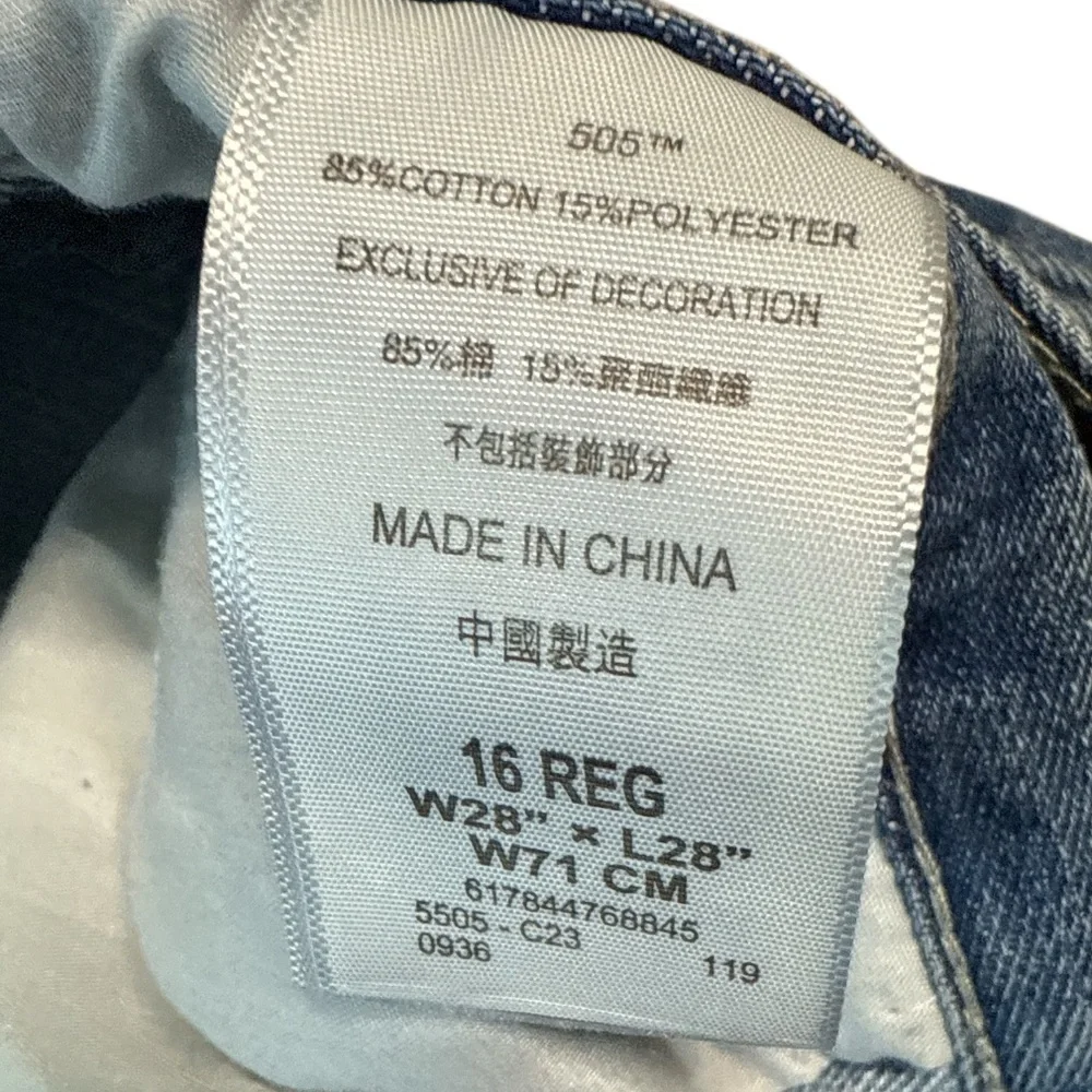 Levi's 505 Regular Fit Jeans Medium Blue Mens Size 16R/28x28
